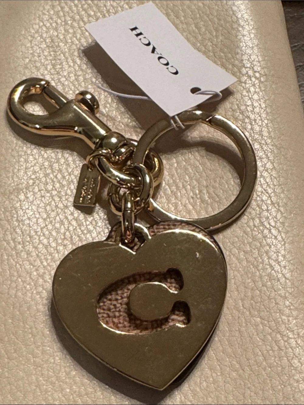 Coach Gold Heart Key Charm with Signature Cutout & Kissing C Heart